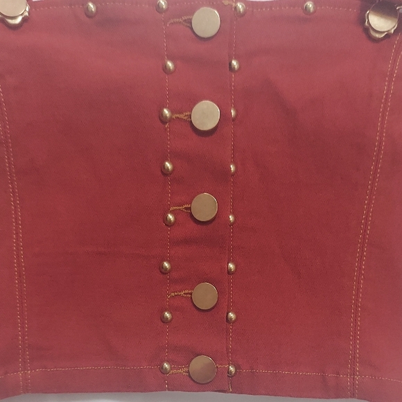 Dance & Marvel Red Crop Top with Gold Embellishments - Picture 7 of 13